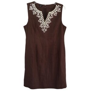 Talbots 100% Linen Sleeveless Embroidered/Embellished Chic Shift Dress 14P